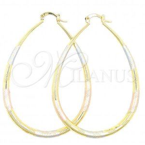 Tri Tone Tear Drop Hoop Earring